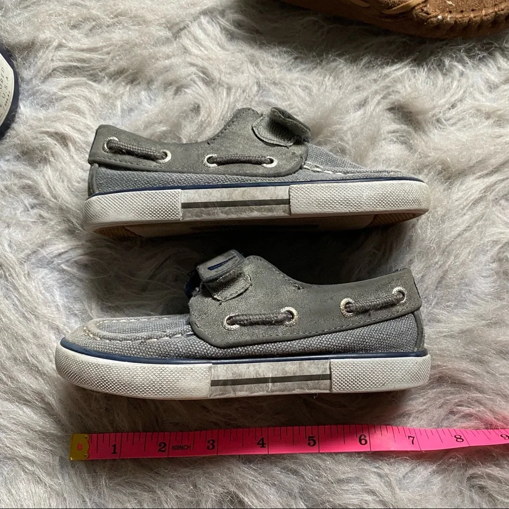 Nautica Toddler Boat Shoes Gray Blue Hook Loop Size 9 + Moccasins Lot
